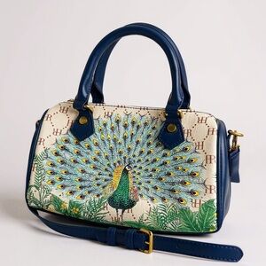 Elegant Blue Peacock barrel Handbag purse NEW